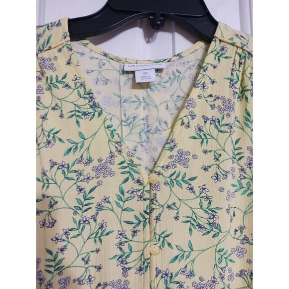 NWT Women's Liz Claiborne Short Sleeve Button-down Topsize XS Banana Floral - Picture 2 of 6